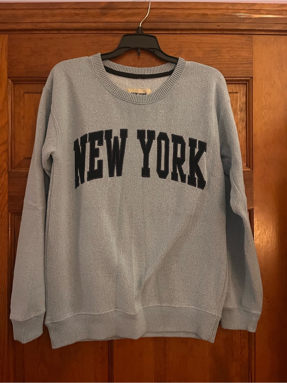 Light Blue "NEW YORK" Knit Sweatshirt